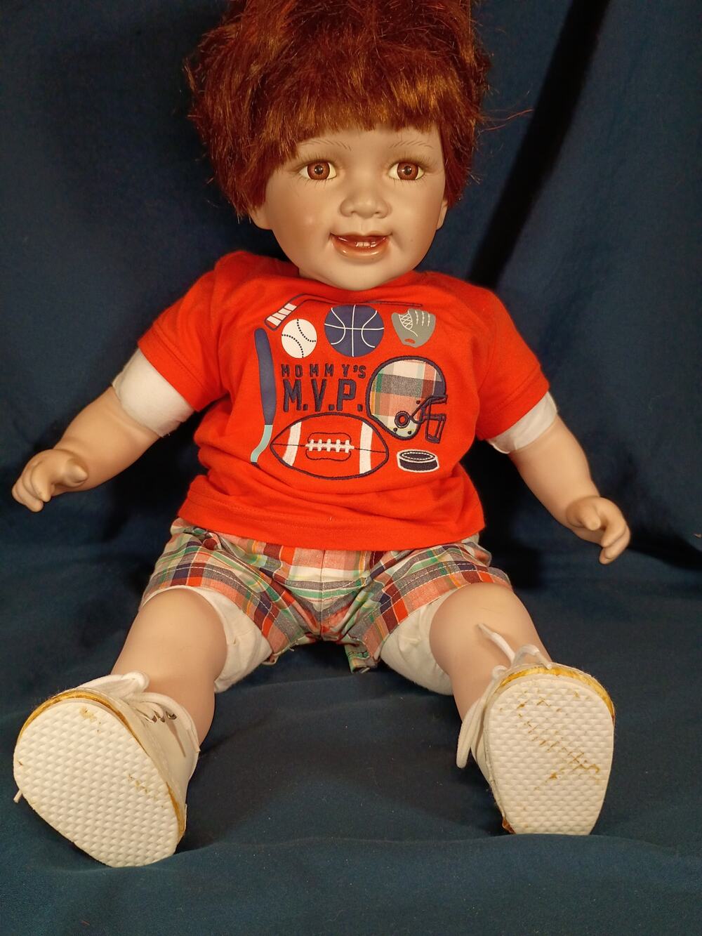 Bisque Porcelain Boy Doll Red Hair Sports Outfit Cloth Body